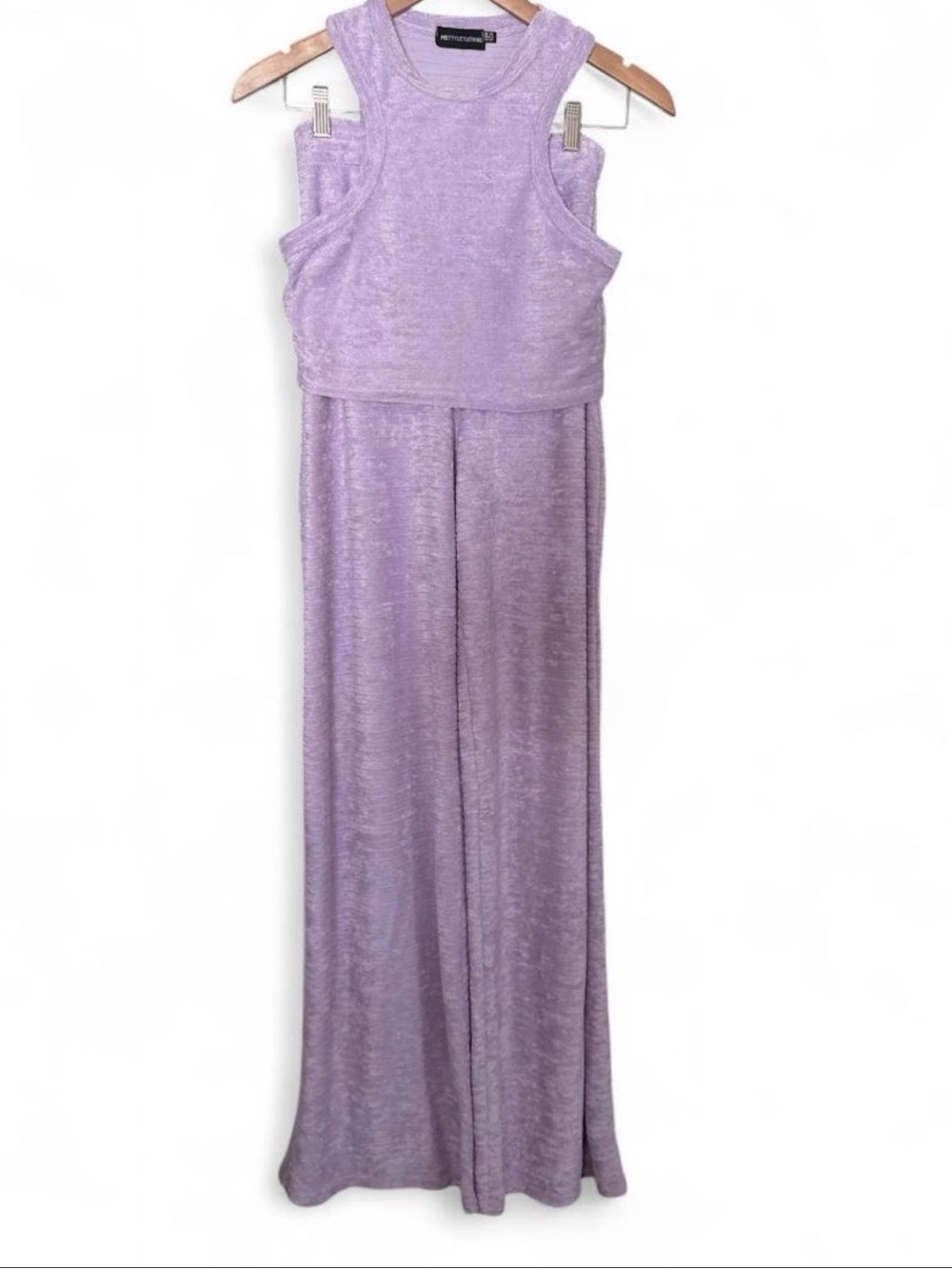 2 Piece PrettyLittleThing Terry Lilac Racerback Top (6) & Wide-Leg Pant (8)